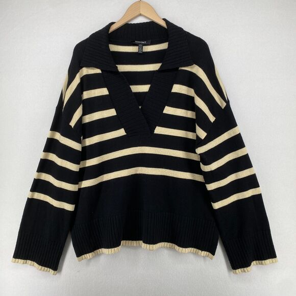 Ellen Tracy Sweaters - ELLEN TRACY Sweater XL Collared V-Neck Cozy Striped Jumper Pullover Blue
